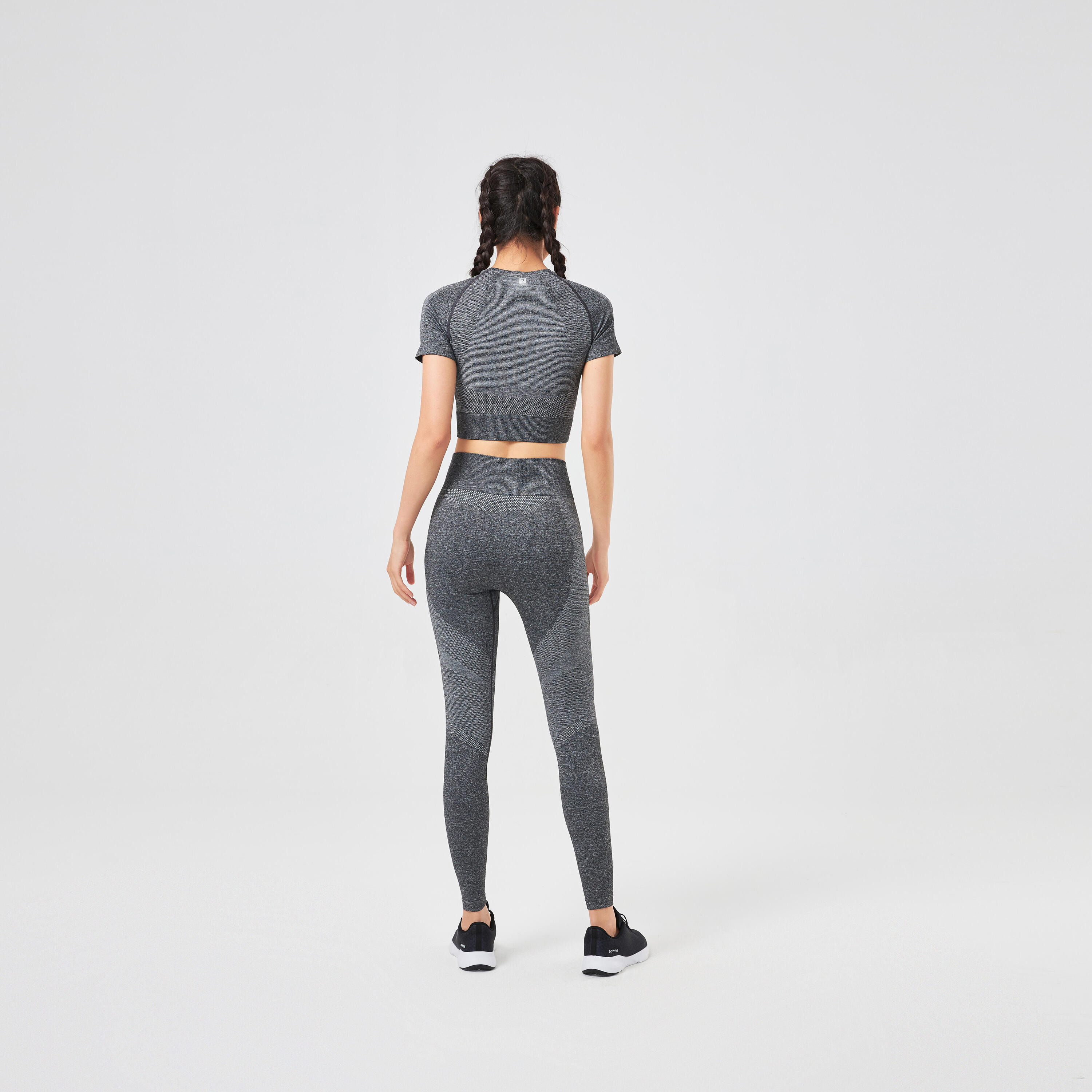 Leggings donna fitness 900 vita alta seamless grigi 10/18