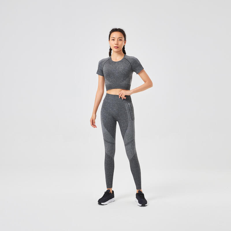 Leggings donna fitness 900 vita alta seamless grigi