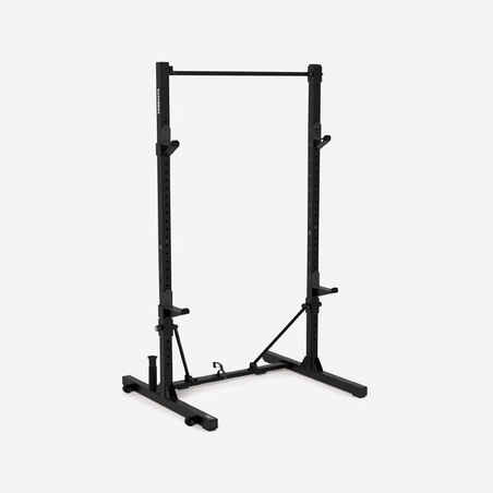 Fold-Down/Retracting Compact Weight Training Rack for Squats and Pull-Ups