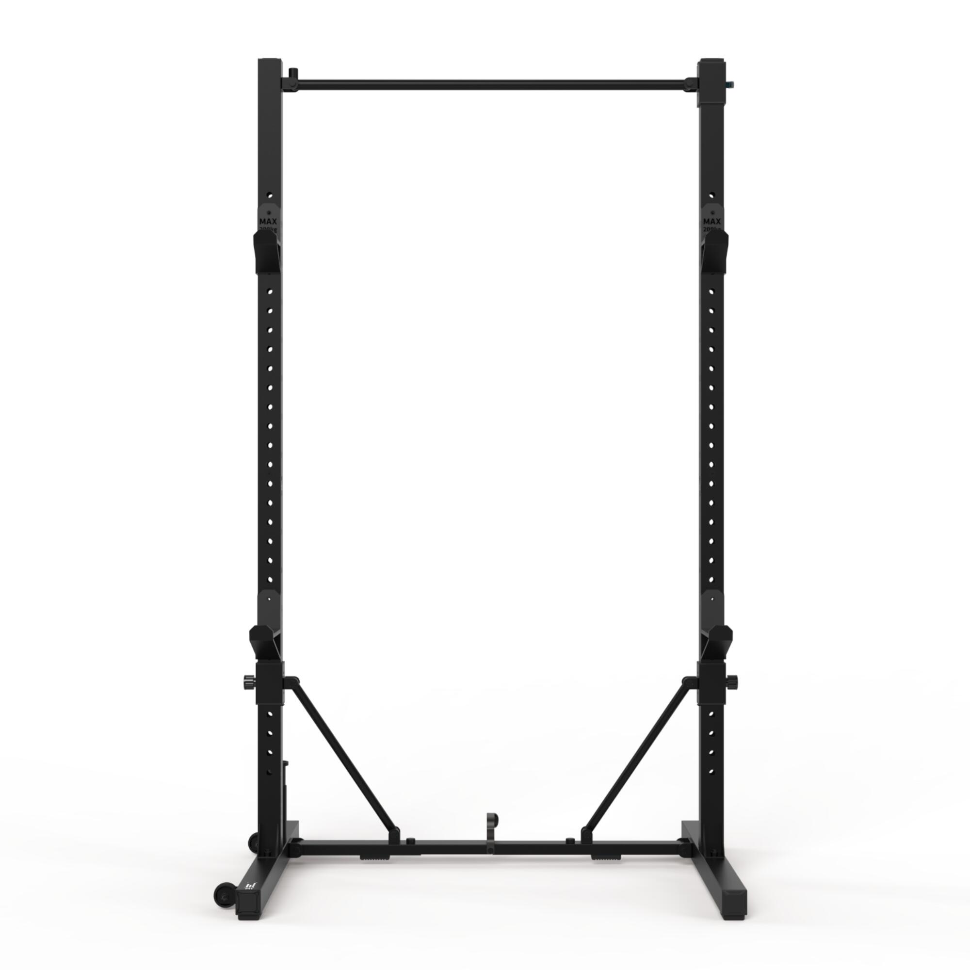 Fold-Down Weight Training Rack for Squats and Pull-Ups Black