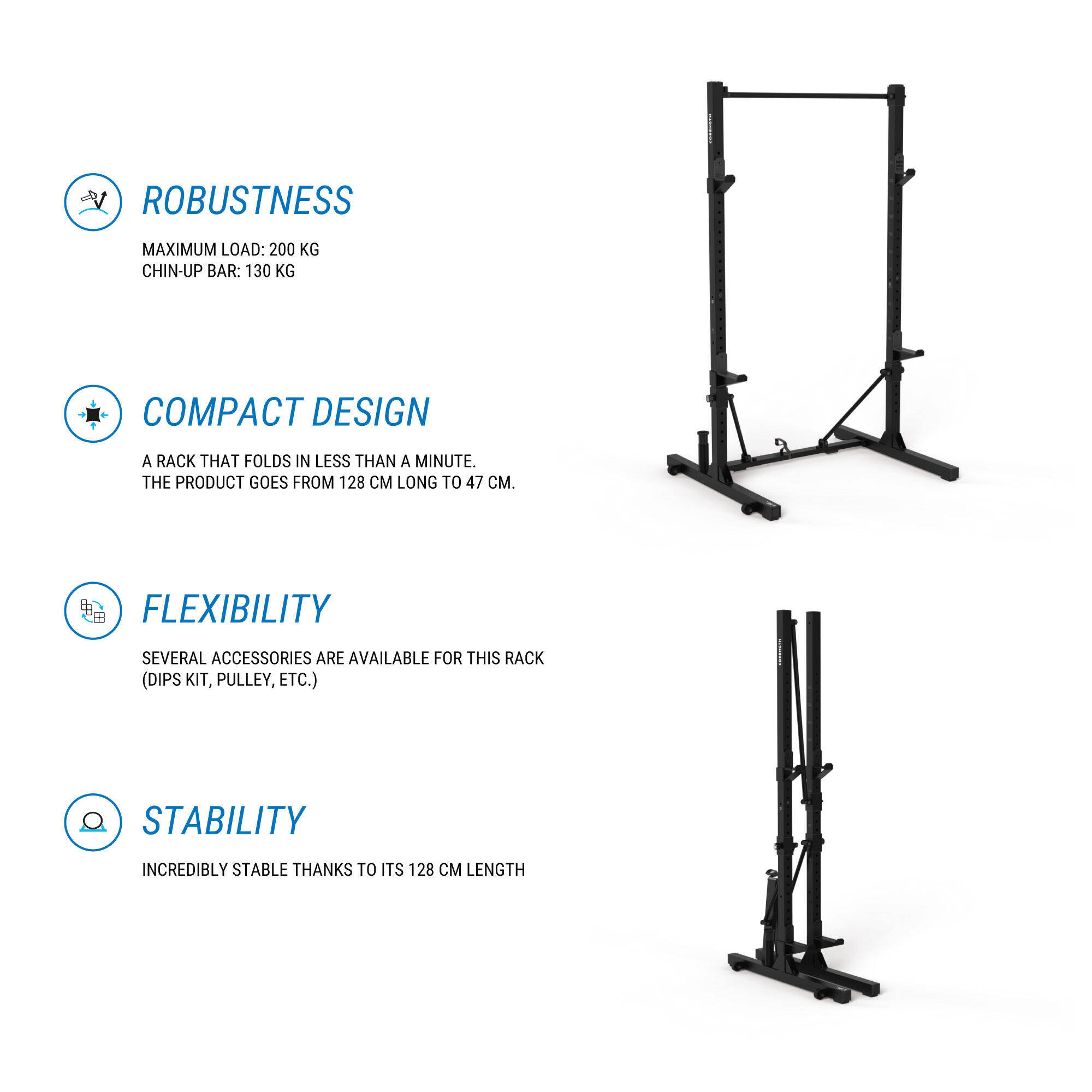 Weight Training Fold-Down Rack for for Squats and Pull-Ups, Supports upto 130kg -  4
