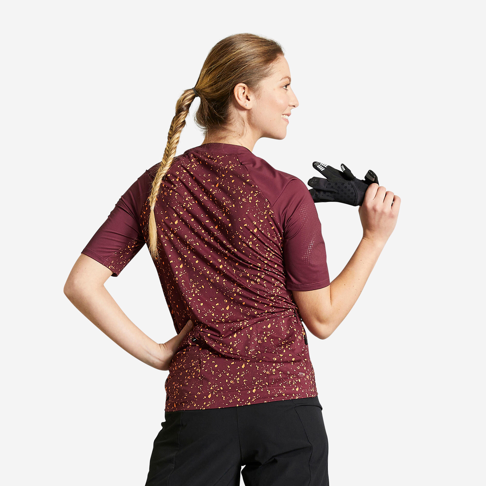 ROCKRIDER Women's Short-Sleeved Mountain Bike Jersey EXPL 500 - Burgundy