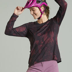 MTB-SHIRT MET LANGE MOUWEN VOOR DAMES EXPL 500 ZWART/BORDEAUX