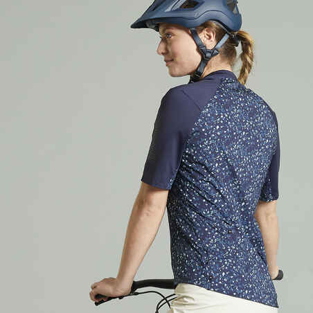 Modra ženska kolesarska majica s kratkimi rokavi EXPL 500 