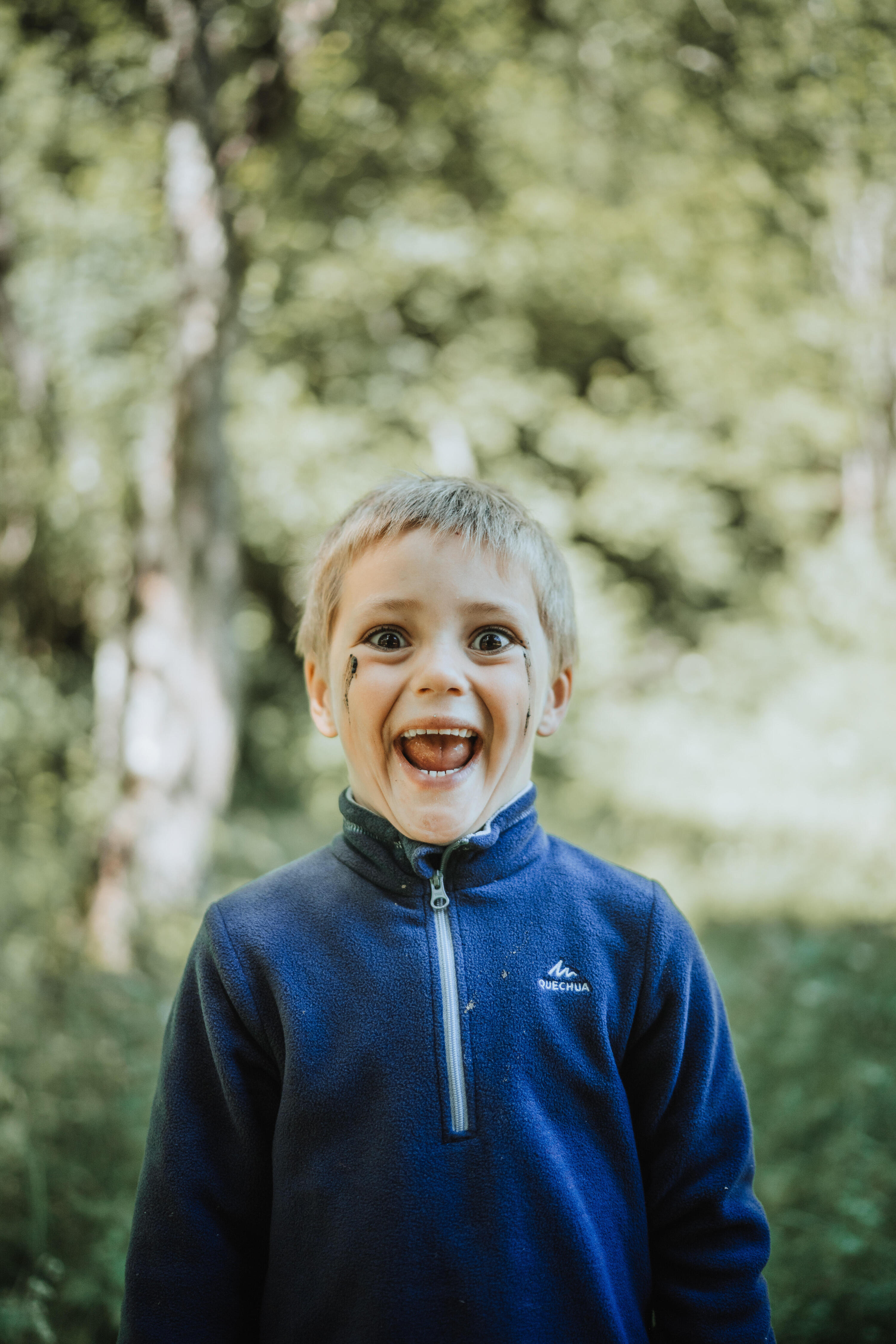 Fleece-Wanderjacke Kinder 2 bis 6 Jahre, MH100 mit halbem Reissverschluss, blau 15/19
