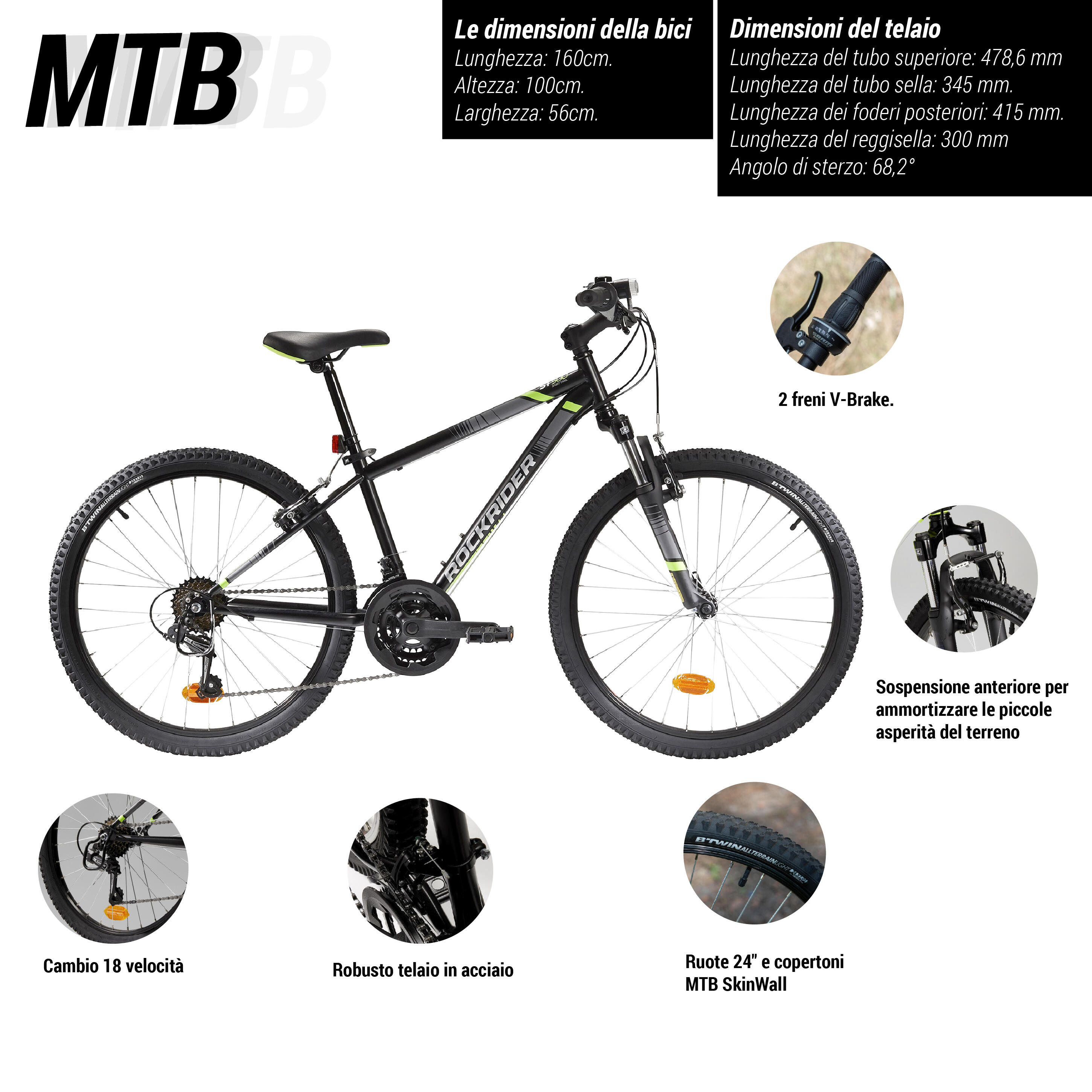 Second Hand - Bici Mtb bambino 9-12 anni ROCKRIDER ST 500 nera 24 POLLICI 2/11