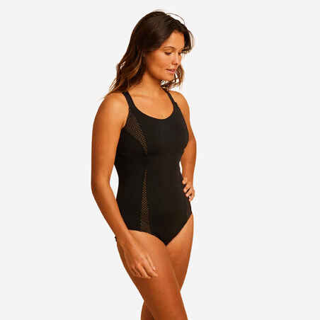Moteriškas vientisas maudymosi kostiumėlis „Elea“, juodas, garstyčių spalvos