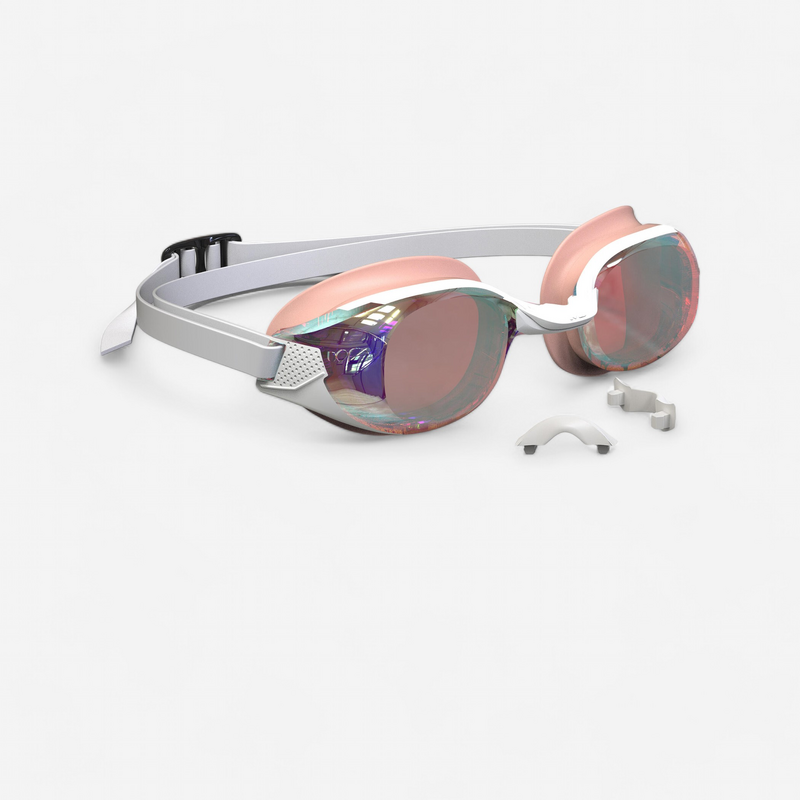 Lunettes De Natation BFIT Verres Miroirs Taille Unique Blanc Rose pour les clubs et collectivites Decathlon Pro