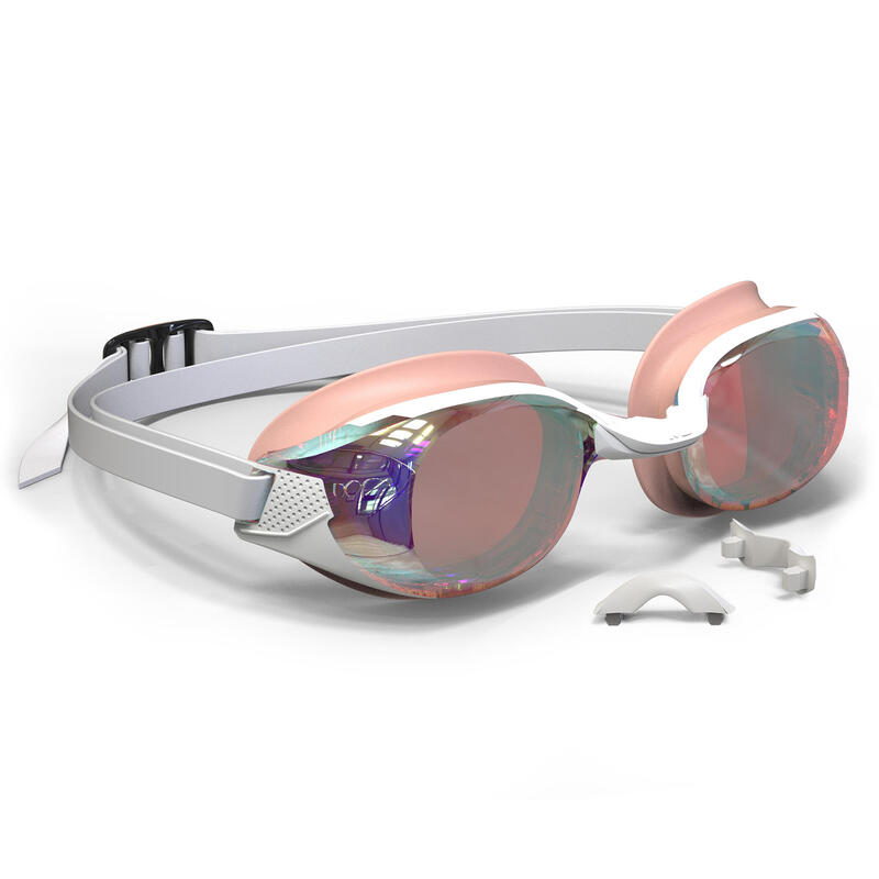 Lunettes De Natation BFIT - Verres Miroirs - Taille Unique - Blanc Rose