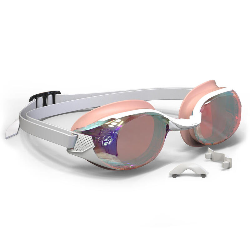 Occhialini piscina BFIT lenti specchio taglia unica bianco-rosa