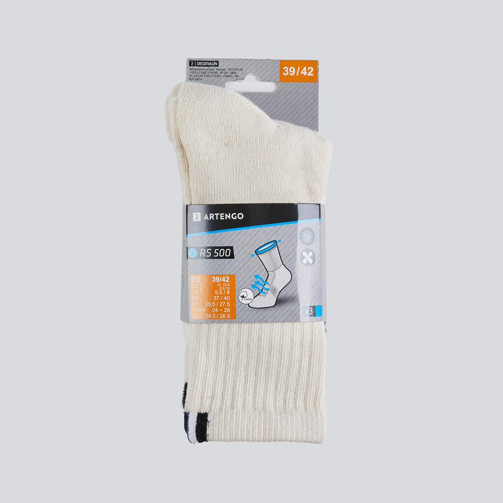 High Tennis Socks RS 500 Tri-Pack - White