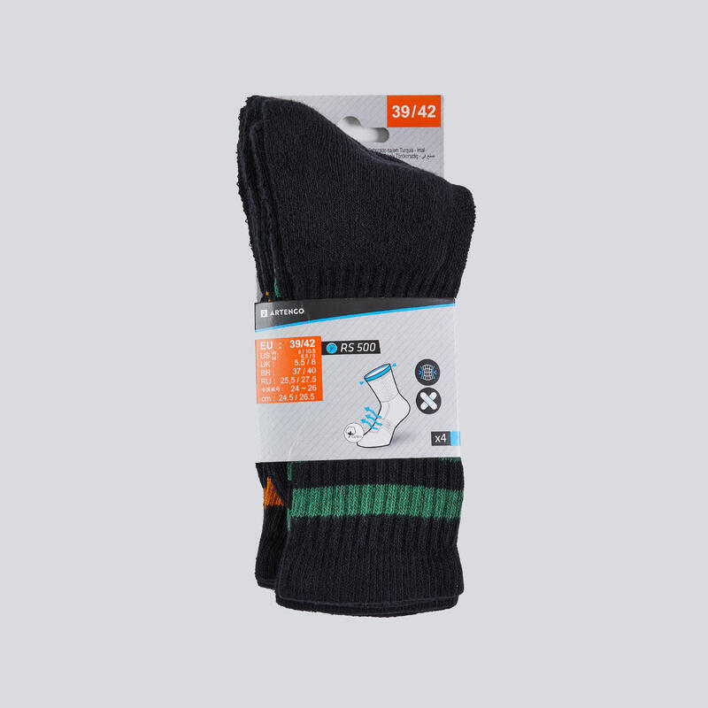 CHAUSSETTES DE SPORT HAUTES ARTENGO RS 500 NOIR LIGNES LOT DE 4