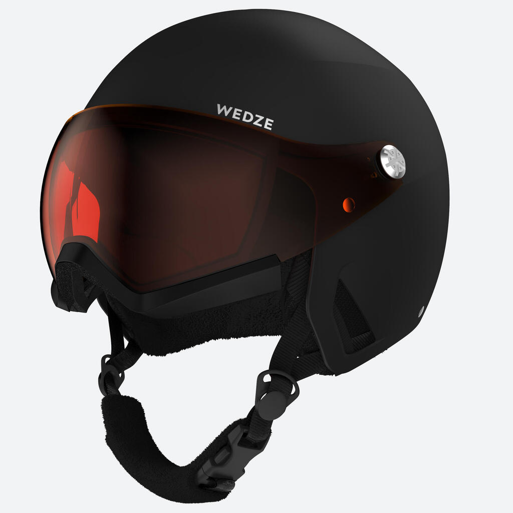 Adults' Downhill Ski Helmet with Visor - Black