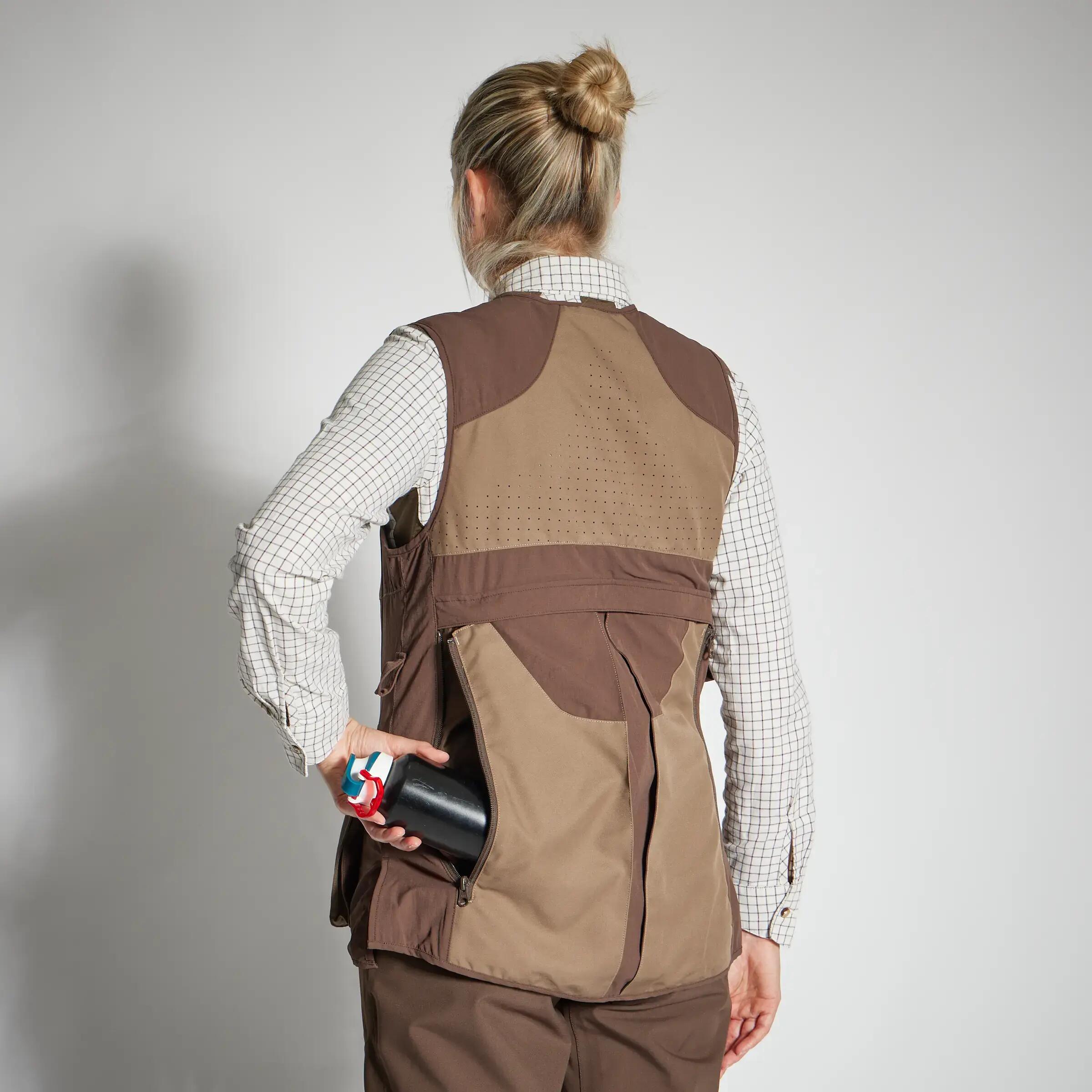 WOMEN'S HUNTING GILET 500 LIGHTWEIGHT BREATHABLE BROWN 11/16