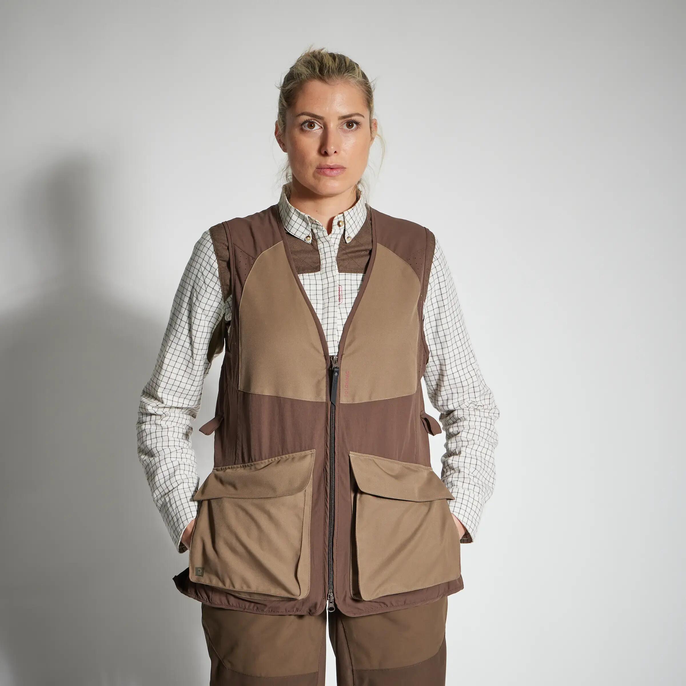 WOMEN'S HUNTING GILET 500 LIGHTWEIGHT BREATHABLE BROWN 4/16