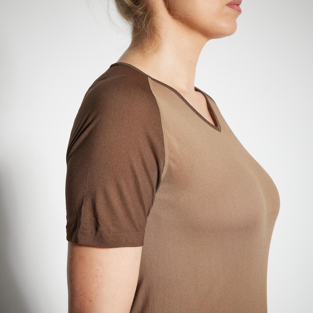 Moteriški lengvi ir laidūs orui trumparankoviai marškinėliai „500“, rudi