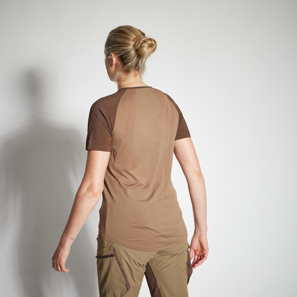 WOMEN’S SHORT SLEEVE T-SHIRT 500 LIGHTWEIGHT BREATHABLE BROWN