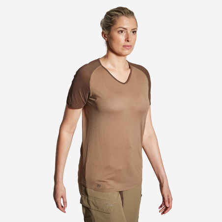 Moteriški lengvi ir laidūs orui trumparankoviai marškinėliai „500“, rudi