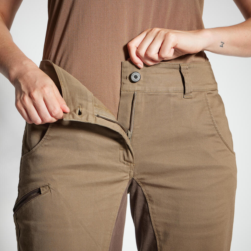 WOMEN'S BREATHABLE HUNTING TROUSERS 500 BROWN