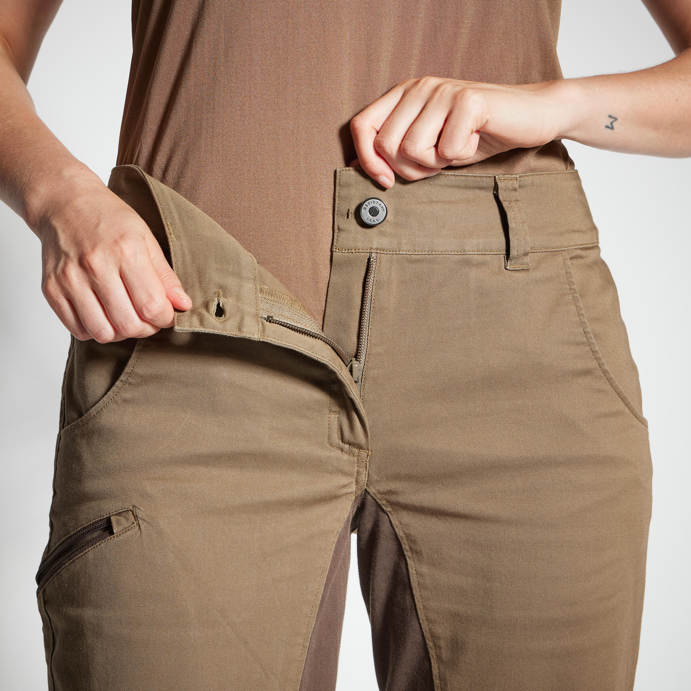 WOMEN'S BREATHABLE HUNTING TROUSERS 500 BROWN 6/8