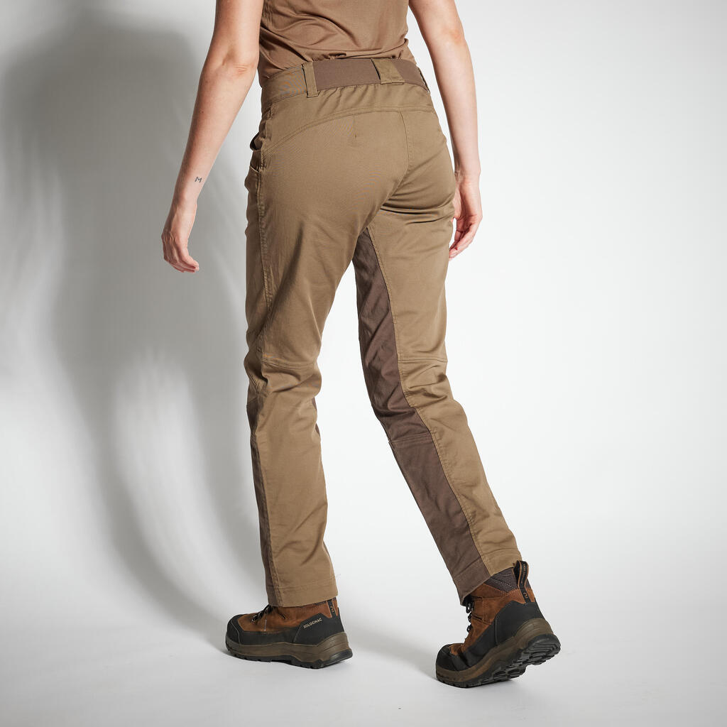 WOMEN'S BREATHABLE HUNTING TROUSERS 500 BROWN