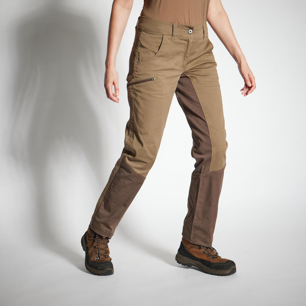 WOMEN'S BREATHABLE HUNTING TROUSERS 500 BROWN