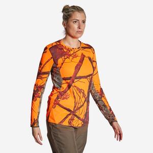 Camiseta Caza Solognac 500 Mujer Flúor Camuflaje Silenciosa Transpirable Manga Larga