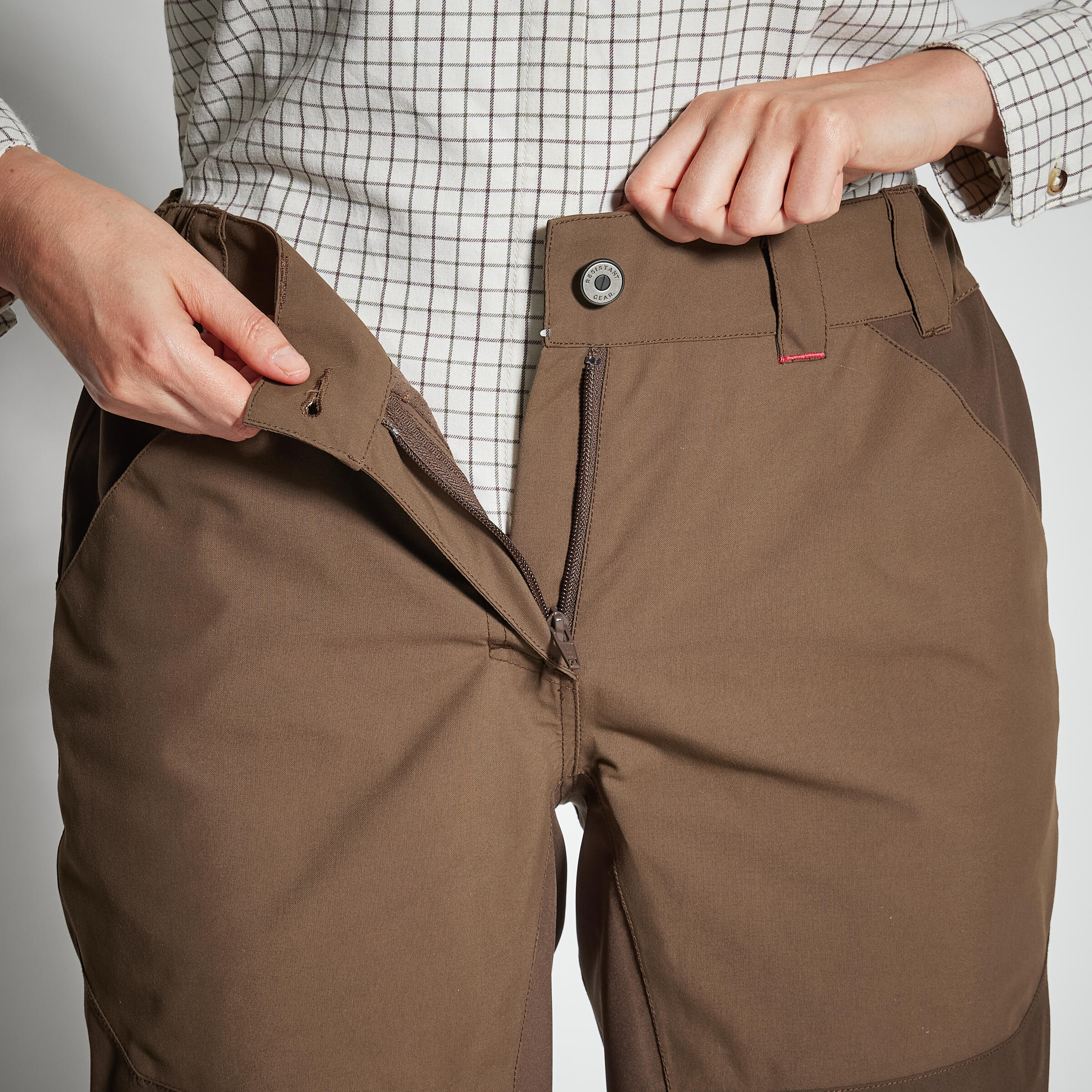 Pantaloni caccia donna 500 impermeabili marroni 5/5