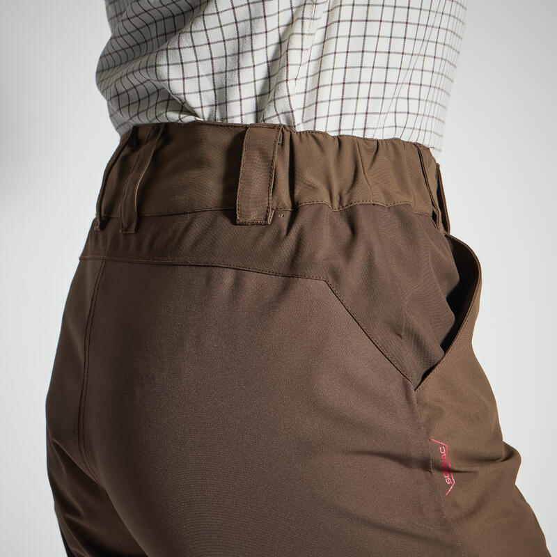 Pantaloni caccia donna 500 impermeabili marroni