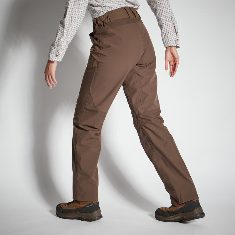 PANTALON CHASSE FEMME IMPERMEABLE 500 MARRON