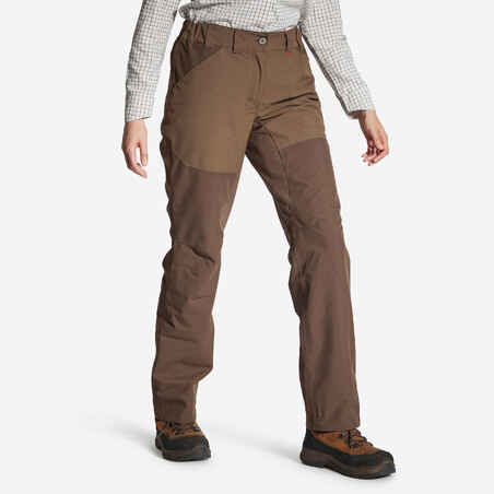 Rjave ženske vodoodporne lovske hlače 500