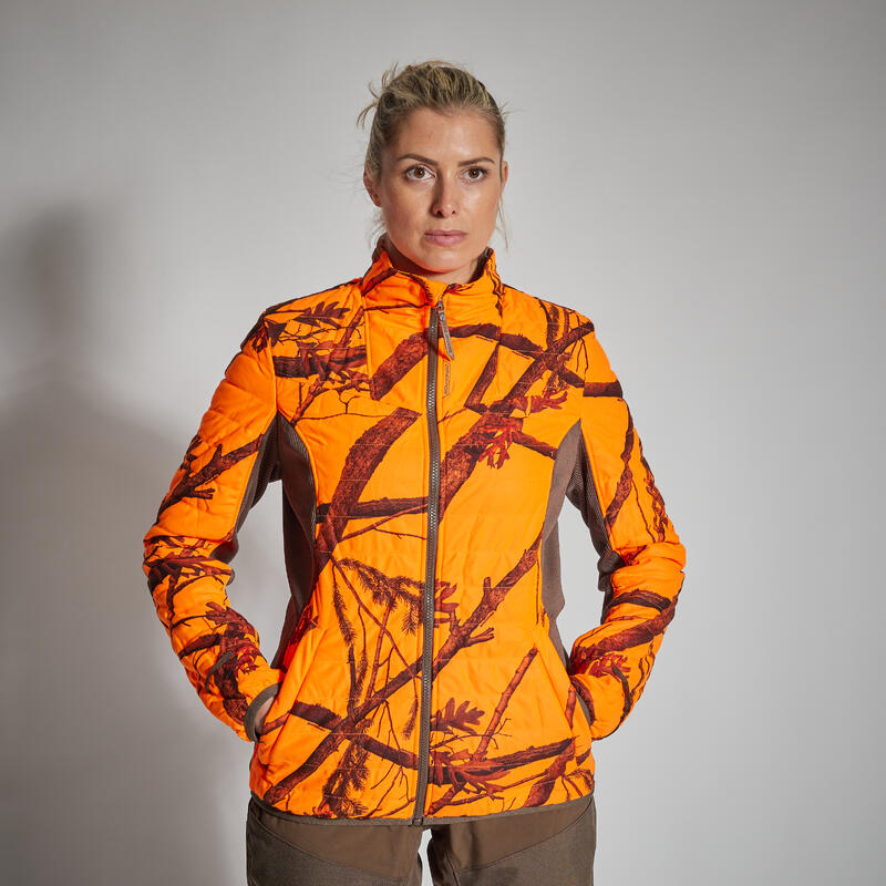 Jagdjacke Regenjacke 500 Damen 3-in-1 warm geräuscharm camouflage/orange 