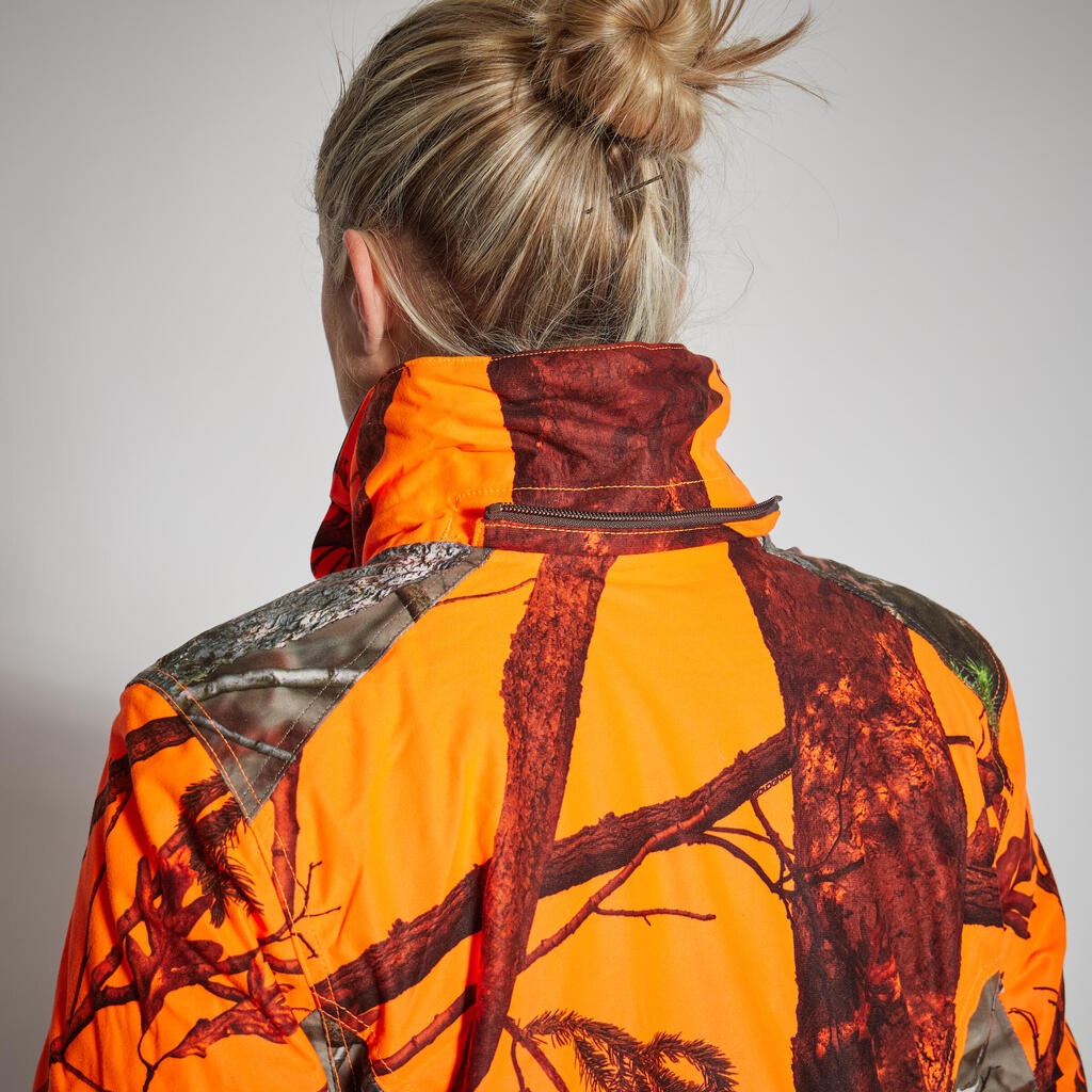 Jagdjacke Regenjacke 500 Damen 3-in-1 warm geräuscharm camouflage/orange 