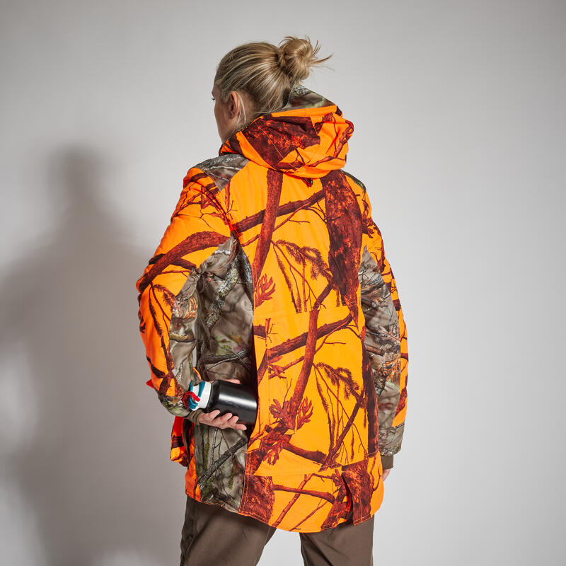 Jagdjacke Regenjacke 500 Damen 3-in-1 warm geräuscharm camouflage/orange 