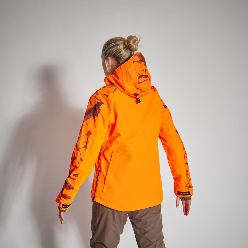Dámska poľovnícka bunda Supertrack 500 nepremokavá odolná oranžová reflexná