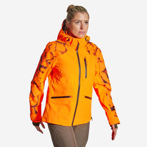 Chaqueta Caza Solognac Mujer Impermeable Reforzada Naranja Fluo Alta Visibiliad
