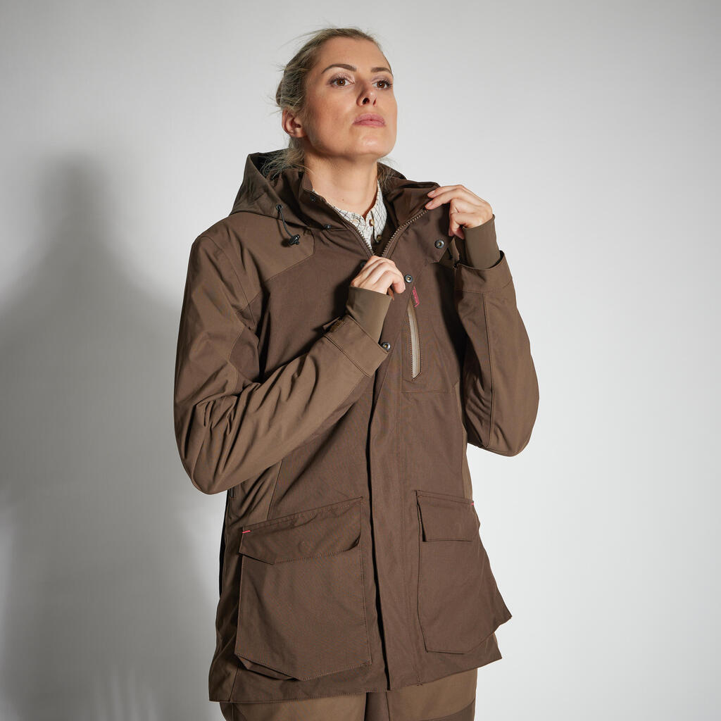 WOMEN'S WATERPROOF DURABLE JACKET 500 - BROWN