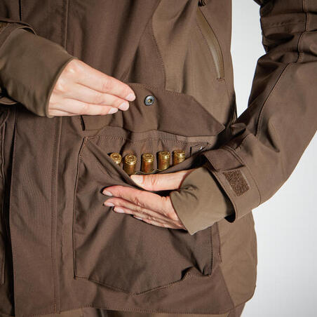 Braon ženska vodootporna jakna za lov 500