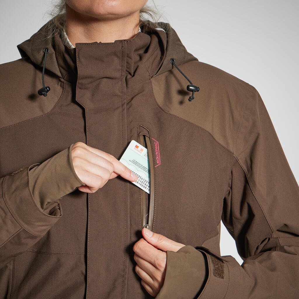 WOMEN'S WATERPROOF DURABLE JACKET 500 - BROWN