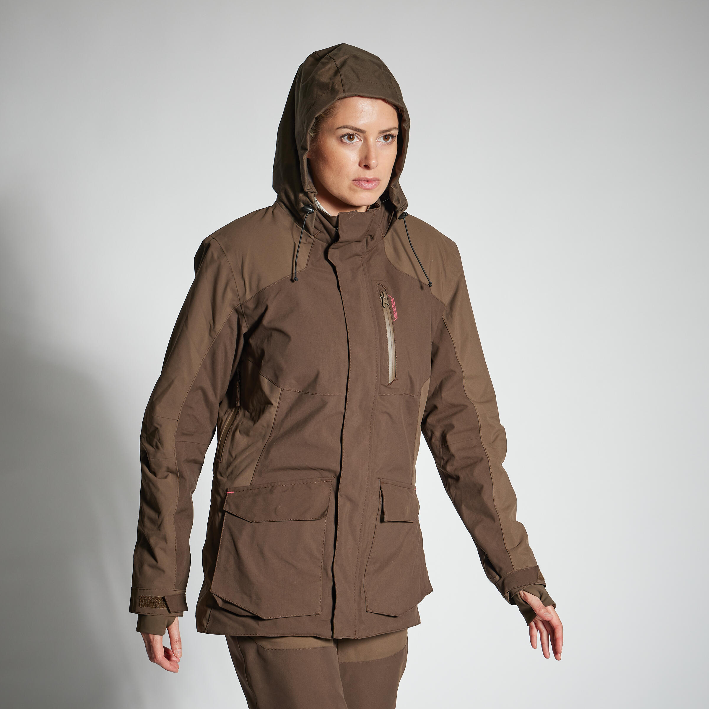 VESTE CHASSE FEMME IMPERM ABLE RESISTANTE 500 MARRON SOLOGNAC