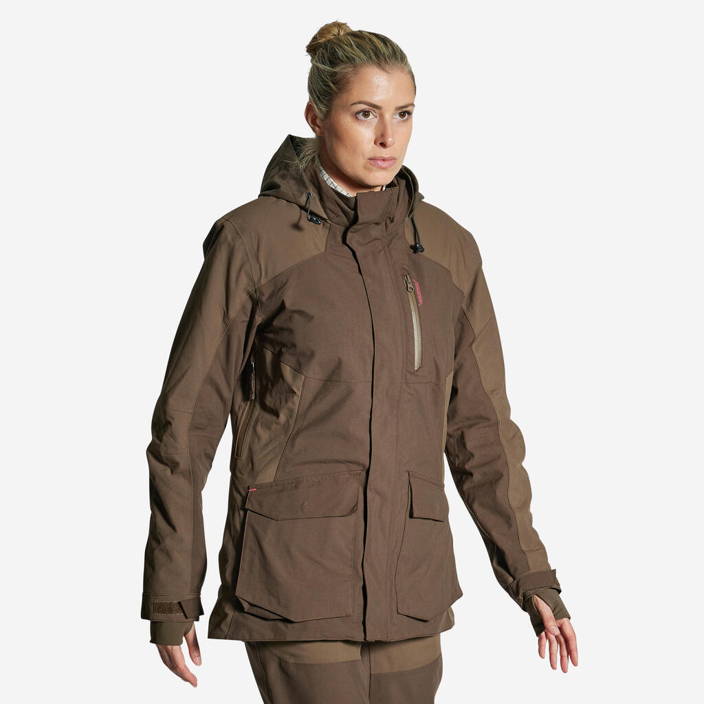 WOMEN'S WATERPROOF DURABLE JACKET 500 - BROWN