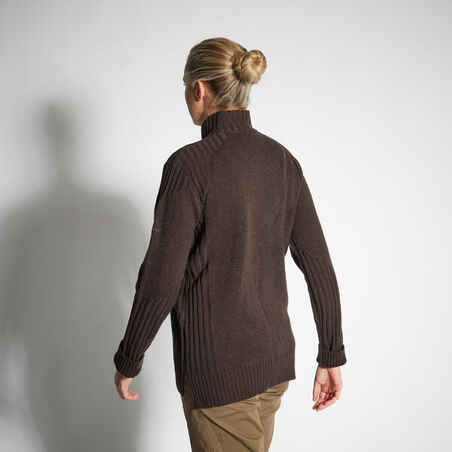 WOMEN'S HALF-ZIP QUIET BREATHABLE KNIT PULLOVER 500 BROWN