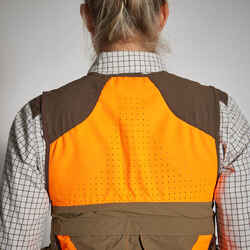 WOMEN'S HUNTING GILET 500 LIGHTWEIGHT BREATHABLE BROWN/NEON 