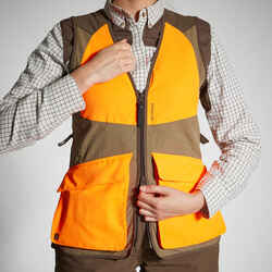 WOMEN'S HUNTING GILET 500 LIGHTWEIGHT BREATHABLE BROWN/NEON 