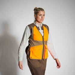 WOMEN'S HUNTING GILET 500 LIGHTWEIGHT BREATHABLE BROWN/NEON 