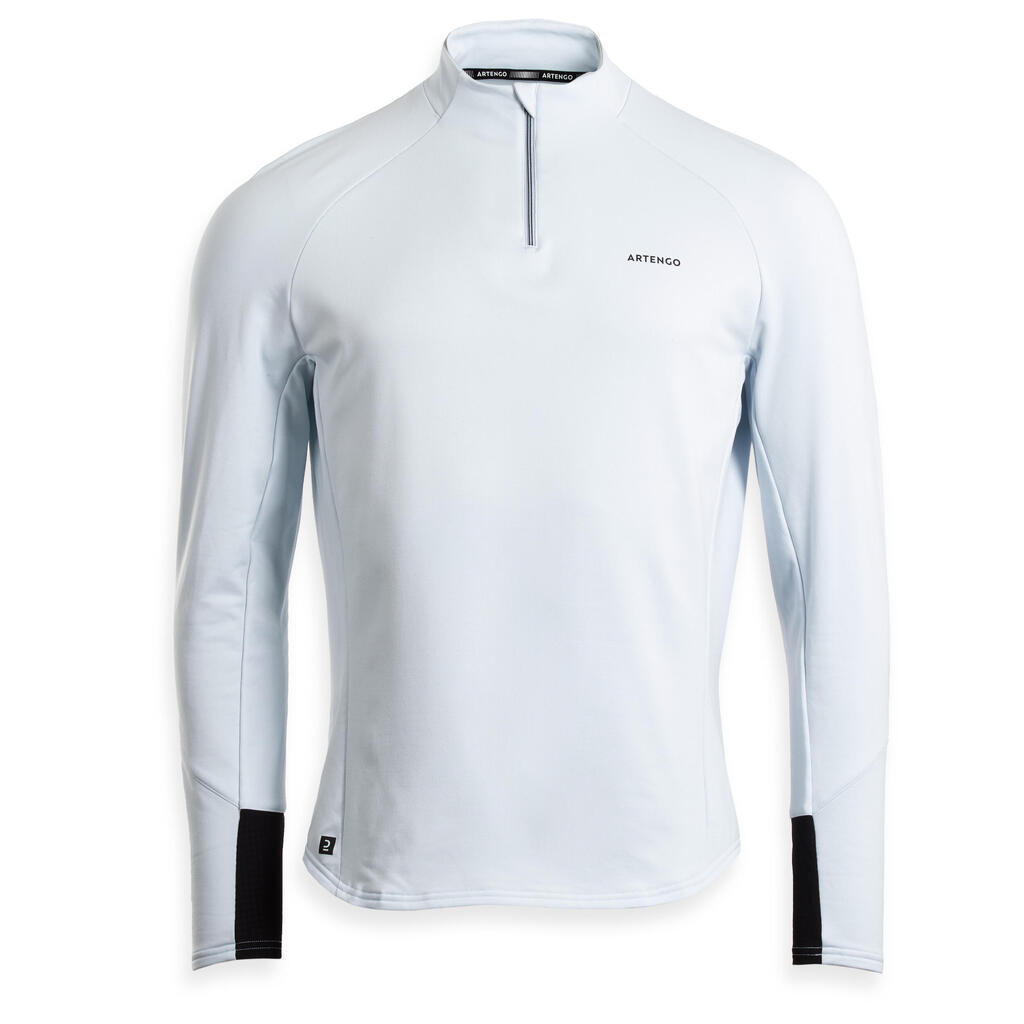 Sweat de tennis manches longues homme - thermic 1/2 zip gris clair