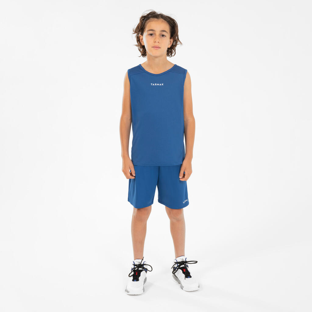 Basketballtrikot ärmellos T100 Kinder blau