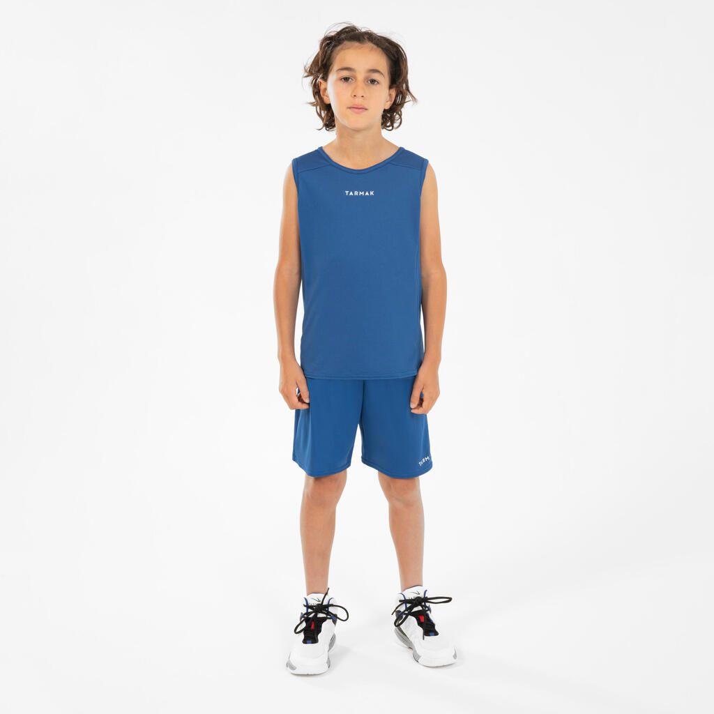 Bērnu bezpiedurkņu basketbola T krekls/džersijs “T100”, zils