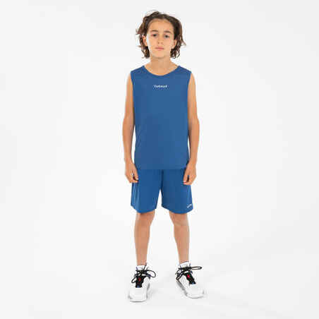 Basketballshirt Trikot ärmellos T100 Kinder Jungen/Mädchen blau
