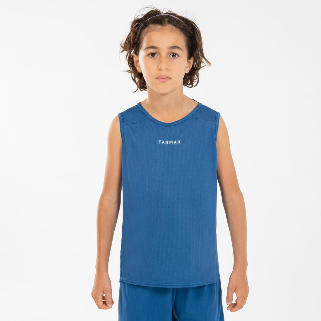 Kinder Basketball Trikot ärmellos - T100 blau